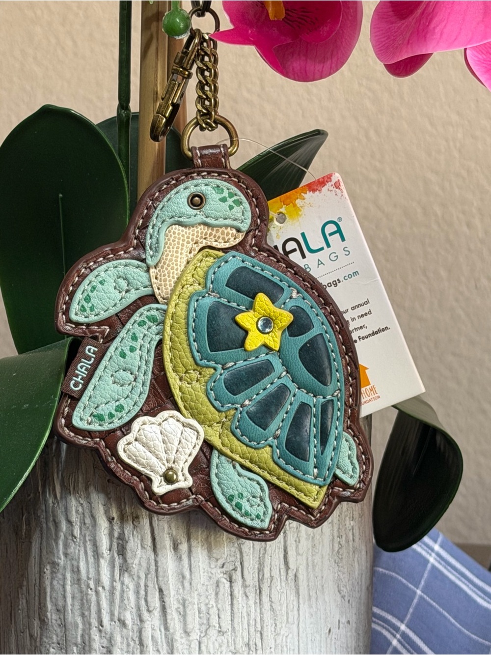 Chala Teal & Green Turtle Keychain Bag Charm
